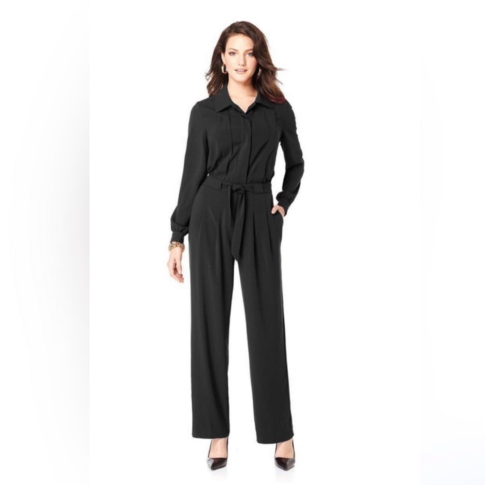 Eureka One Piece Pant Jumpsuit Black Pleated Wide Leg Pants Long Sleeves Sz 10